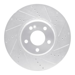 Mercedes-Benz C300 Brake Rotor (1) - Front Right - R1 Concepts - Drilled & Slotted - Silver - `15-`23